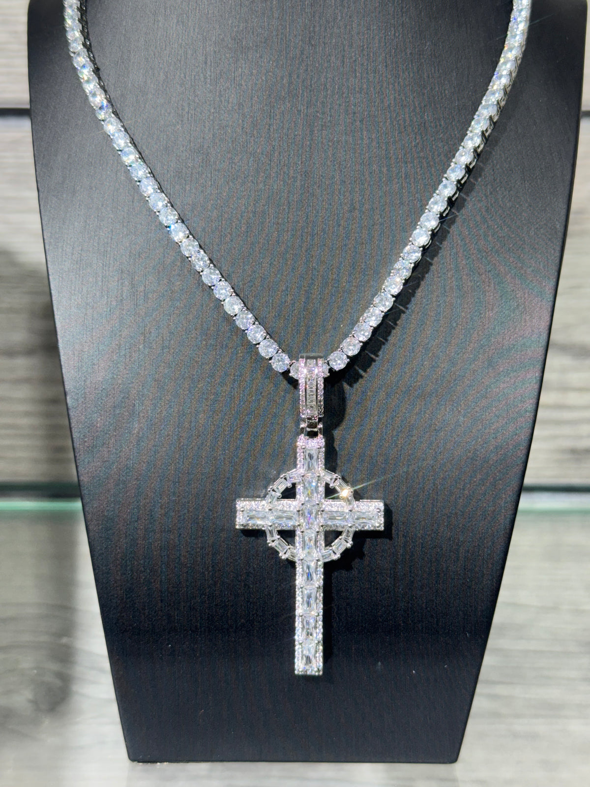 Baguette Cross Iced Out