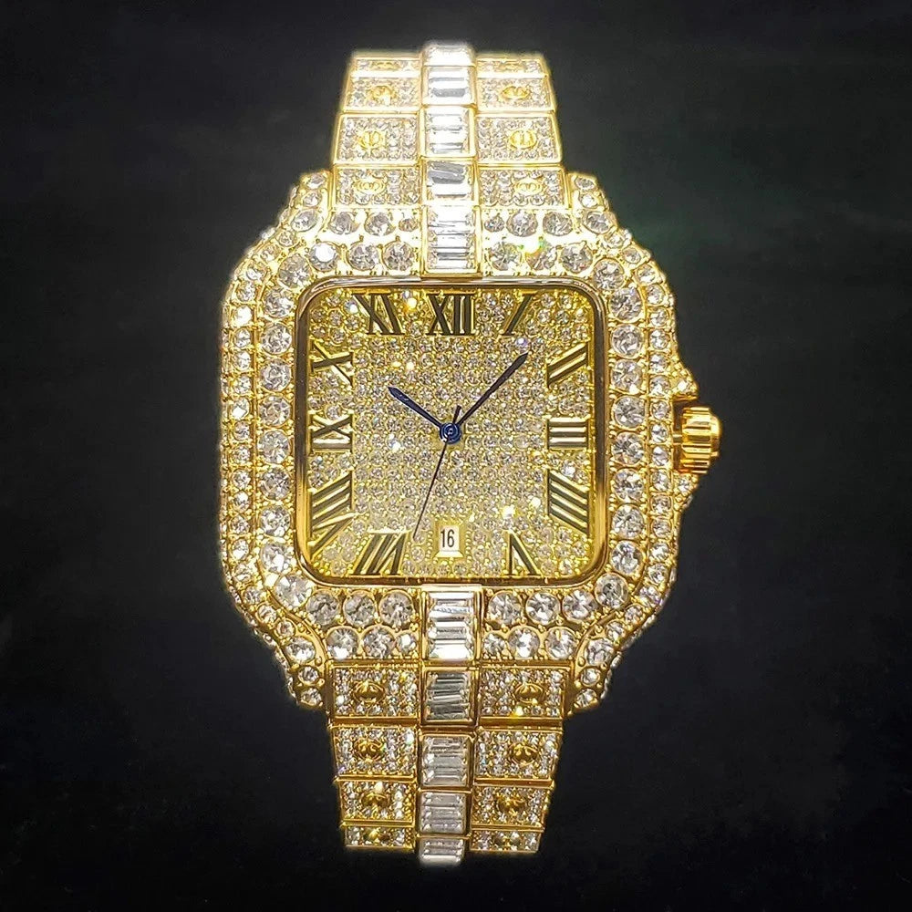 Mens Luxury Watch Fully iced Out, Square Style Watch