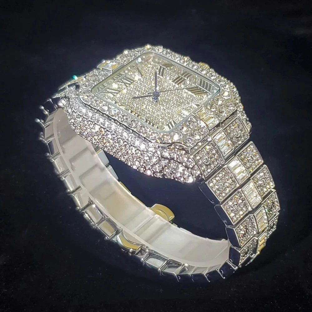 Mens Luxury Watch Fully iced Out, Square Style Watch